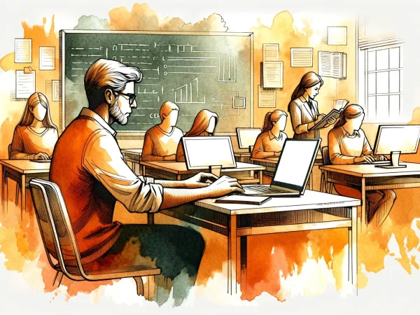 Image créée avec Dall-E représentant des personnes travaillant pour ne plus faire de fautes d'orthographe sur internet.